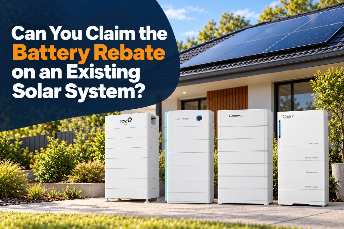 Australian home with existing rooftop solar panels and a newly installed battery eligible for the federal battery rebate.