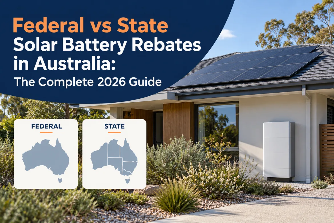 Comparison of federal and state solar battery rebates available to Australian homeowners in 2026